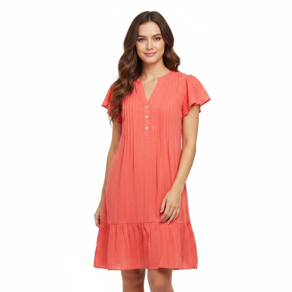 NWT LOFT Coral Orange Flutter Sleeve Gauze Shift Mini Dress Small Summer Resort